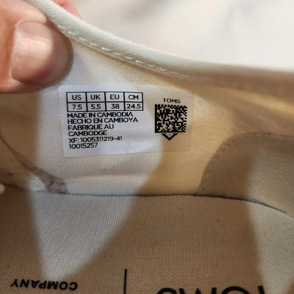 TOMS Women's White Cordones Indio Canvas Sneakers Size 7.5 - Picture 8 of 9